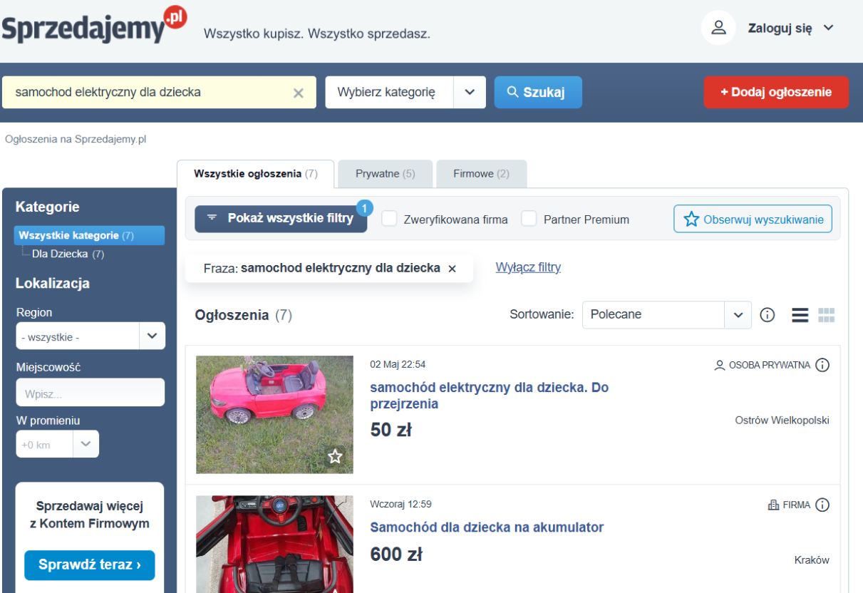 samochody elektryczne dla dzieci na sprzedajemy pl - poradnik sprzedażowy